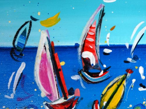 Sailboats on the Water Mixed Media Artwork Close Up