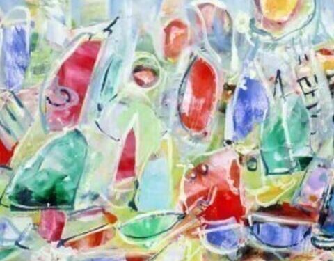 They're Away contemporary fish and boat painting by artist, Wendy Eriksson.